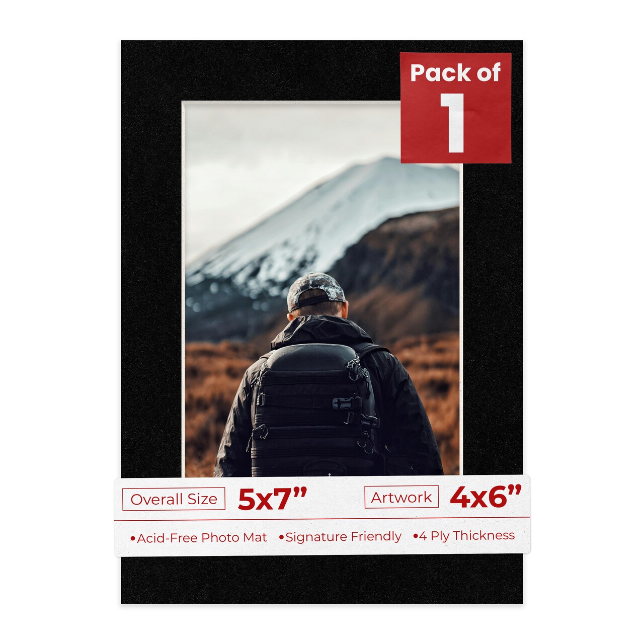 Black with Black Core Mat Board for 5x7 Frames - Fits 4x6 Photos